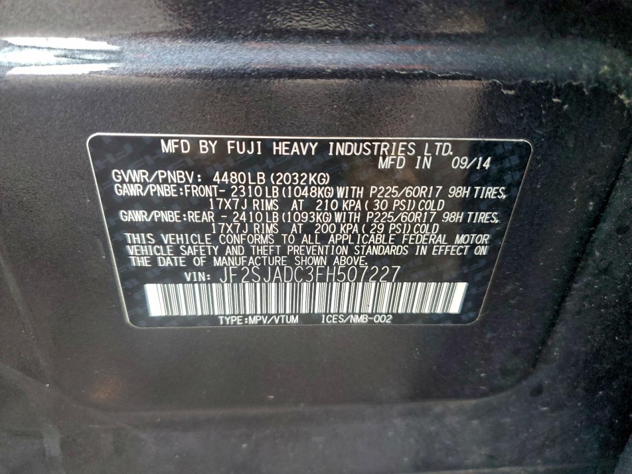 2015 Subaru Forester 2.5I Premium VIN: JF2SJADC3FH507227 Lot: 94334715