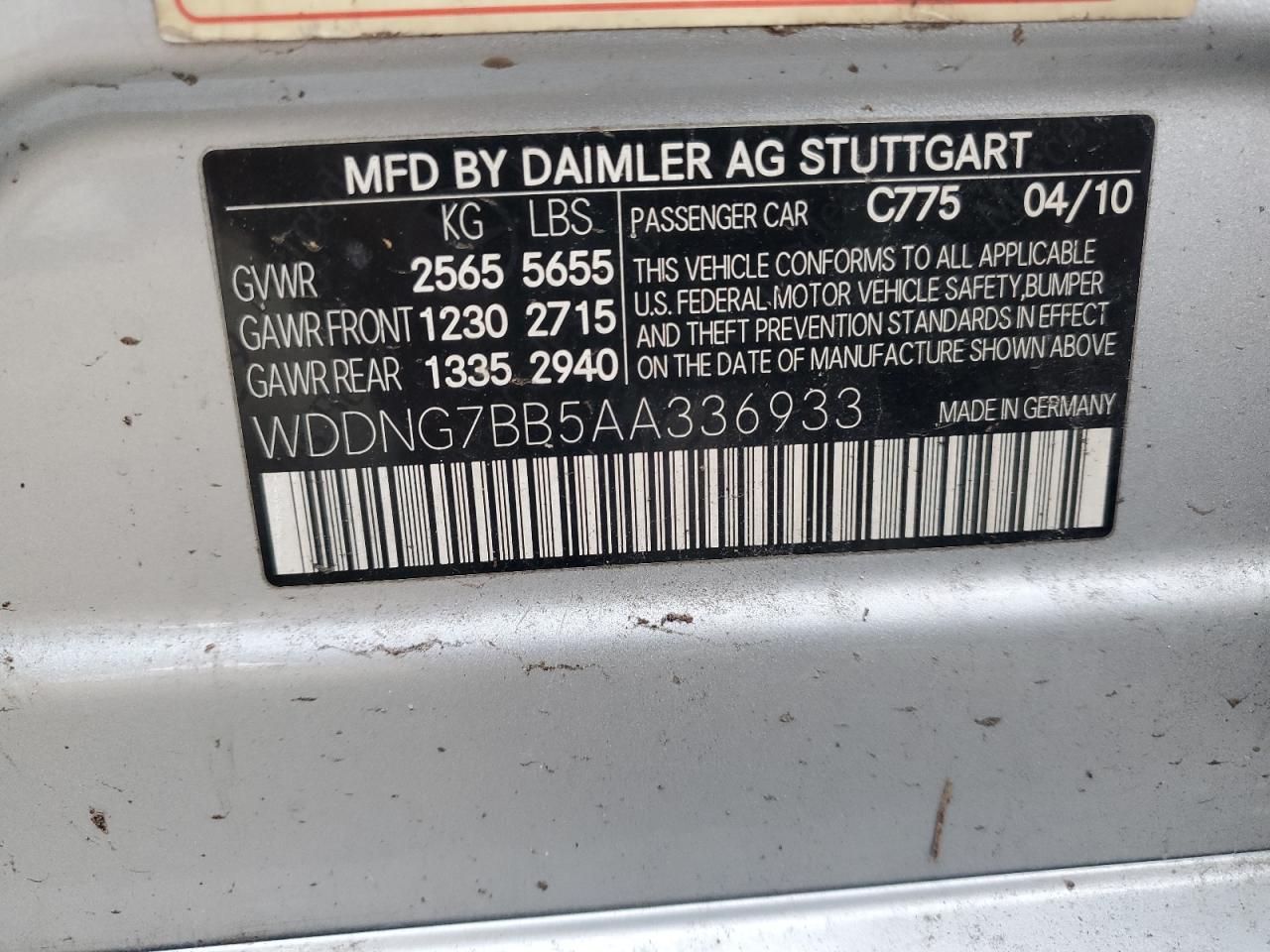 2010 Mercedes-Benz S 550 VIN: WDDNG7BB5AA336933 Lot: 86407985