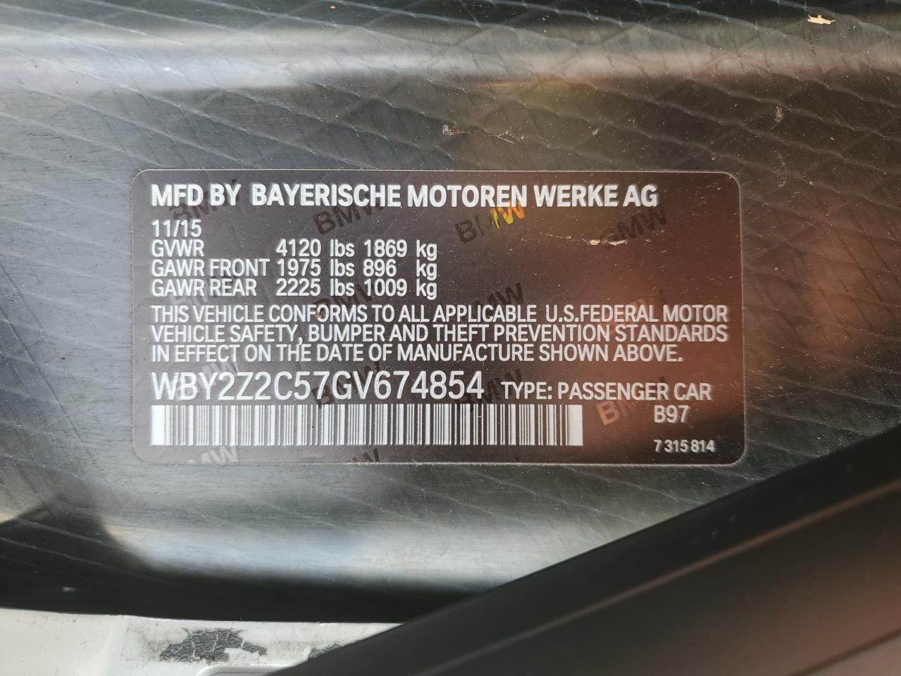 2016 BMW I8 VIN: WBY2Z2C57GV674854 Lot: 91487365