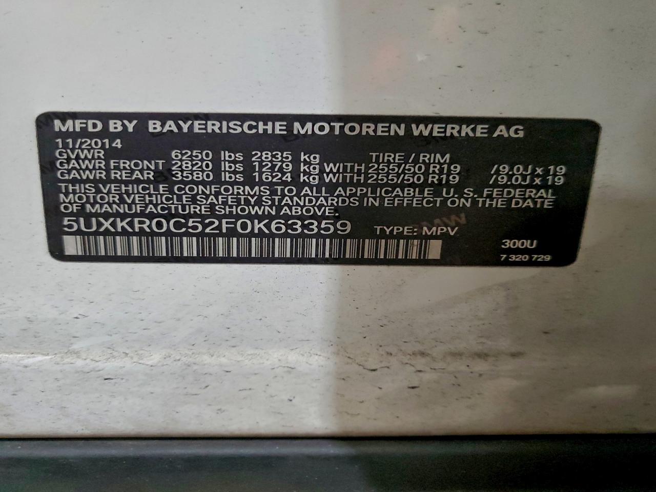 2015 BMW X5 xDrive35I VIN: 5UXKR0C52F0K63359 Lot: 92591715