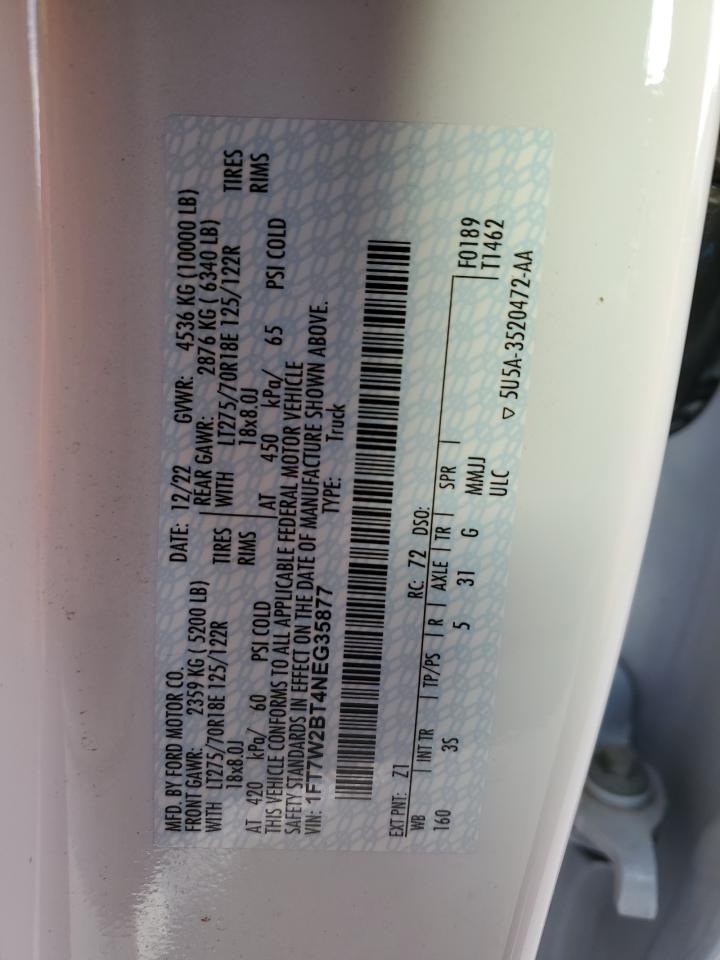 2022 Ford F250 Super Duty VIN: 1FT7W2BT4NEG35877 Lot: 92650135