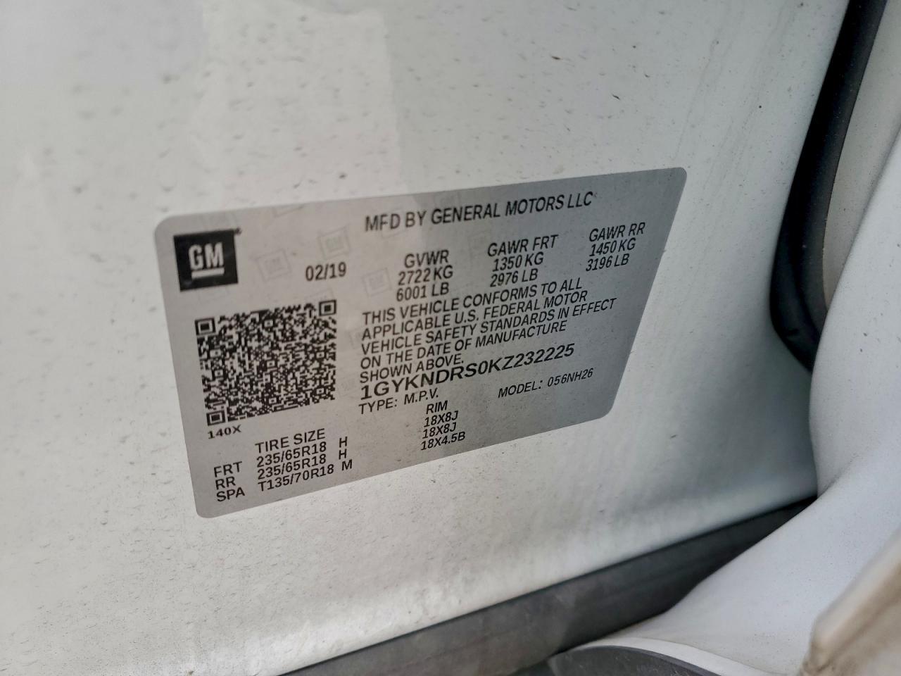 2019 Cadillac Xt5 Luxury VIN: 1GYKNDRS0KZ232225 Lot: 94040255