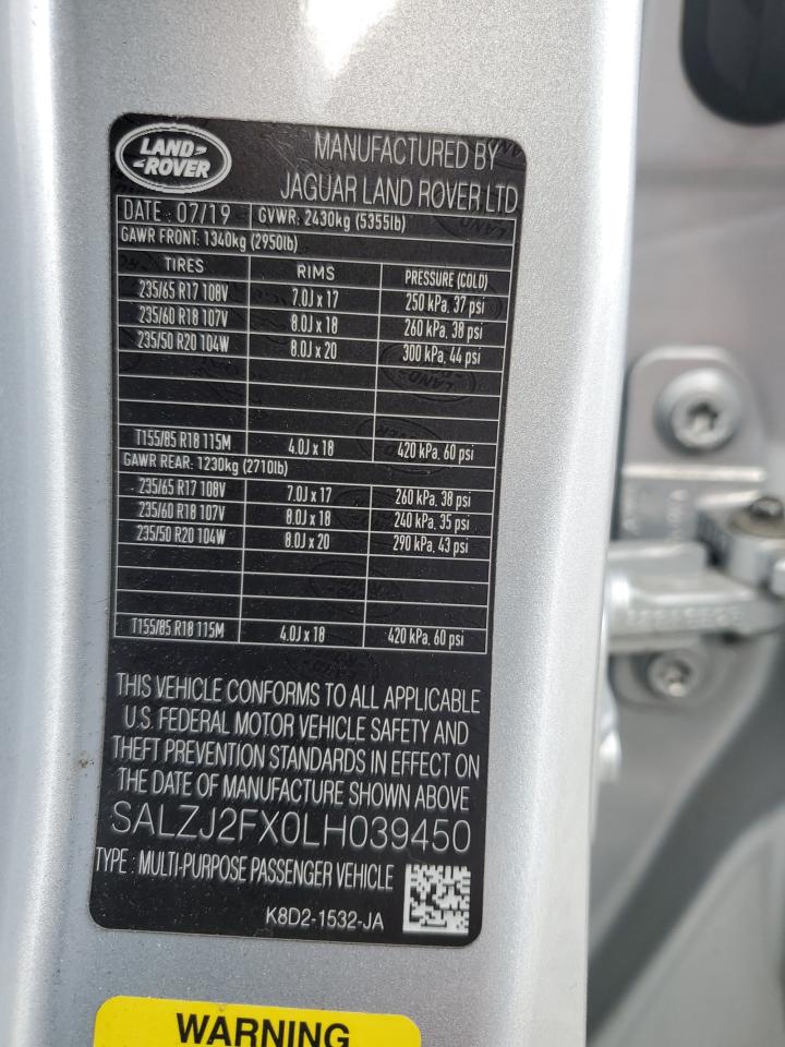 2020 Land Rover Range Rover Evoque S VIN: SALZJ2FX0LH039450 Lot: 91195845