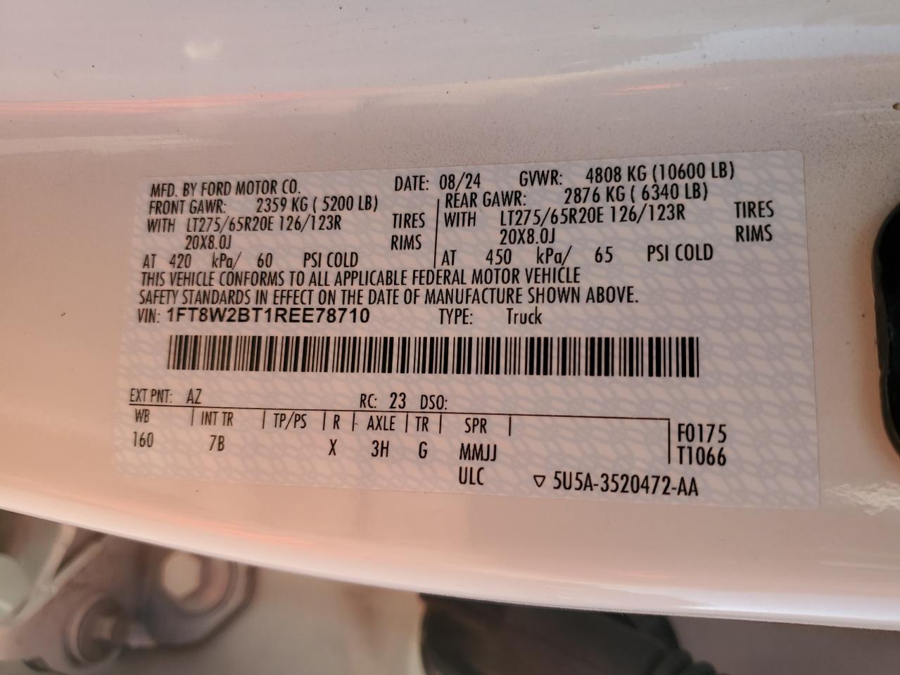 2024 Ford F250 Super Duty VIN: 1FT8W2BT1REE78710 Lot: 90837005