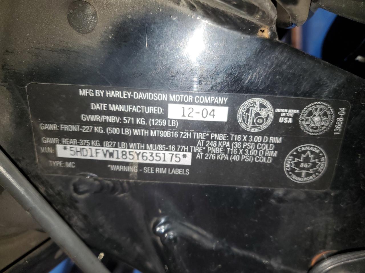 2005 Harley-Davidson Flhti VIN: 5HD1FVW185Y635175 Lot: 89876895