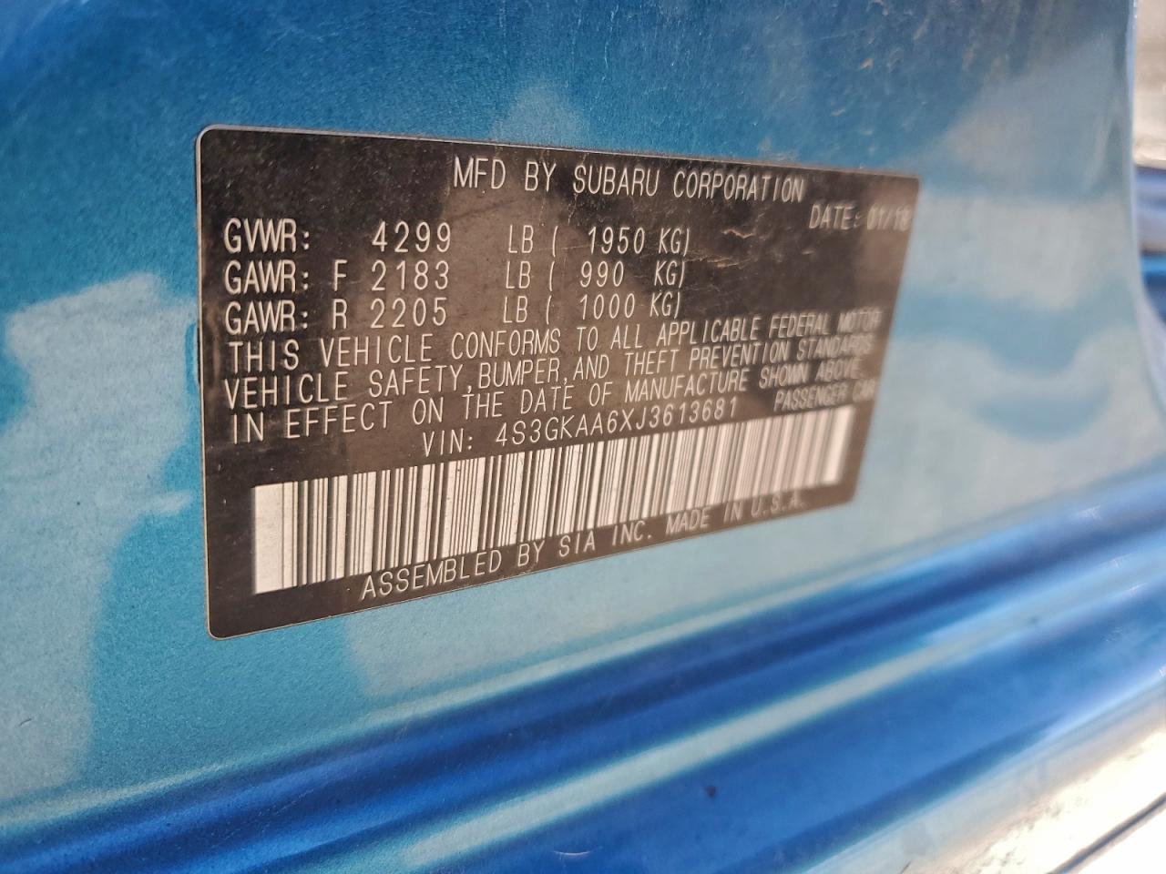 2018 Subaru Impreza VIN: 4S3GKAA6XJ3613681 Lot: 94637145