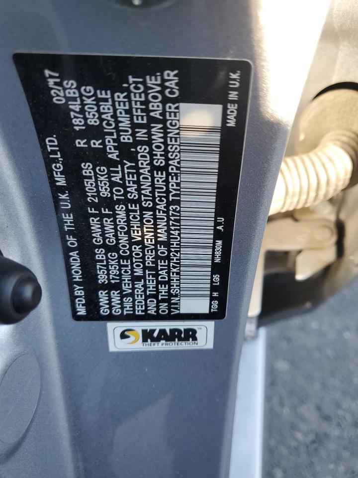 2017 Honda Civic Lx VIN: SHHFK7H21HU417173 Lot: 90672585