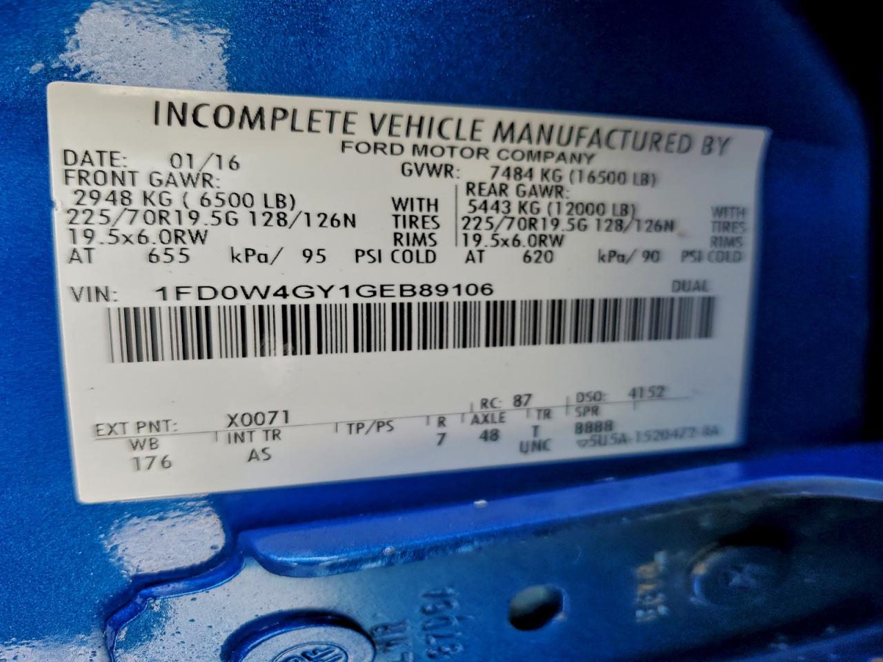 2016 Ford F450 Super Duty VIN: 1FD0W4GY1GEB89106 Lot: 94120105