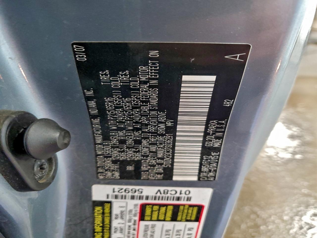 2007 Toyota Sienna Ce VIN: 5TDZK23C37S036291 Lot: 92713485