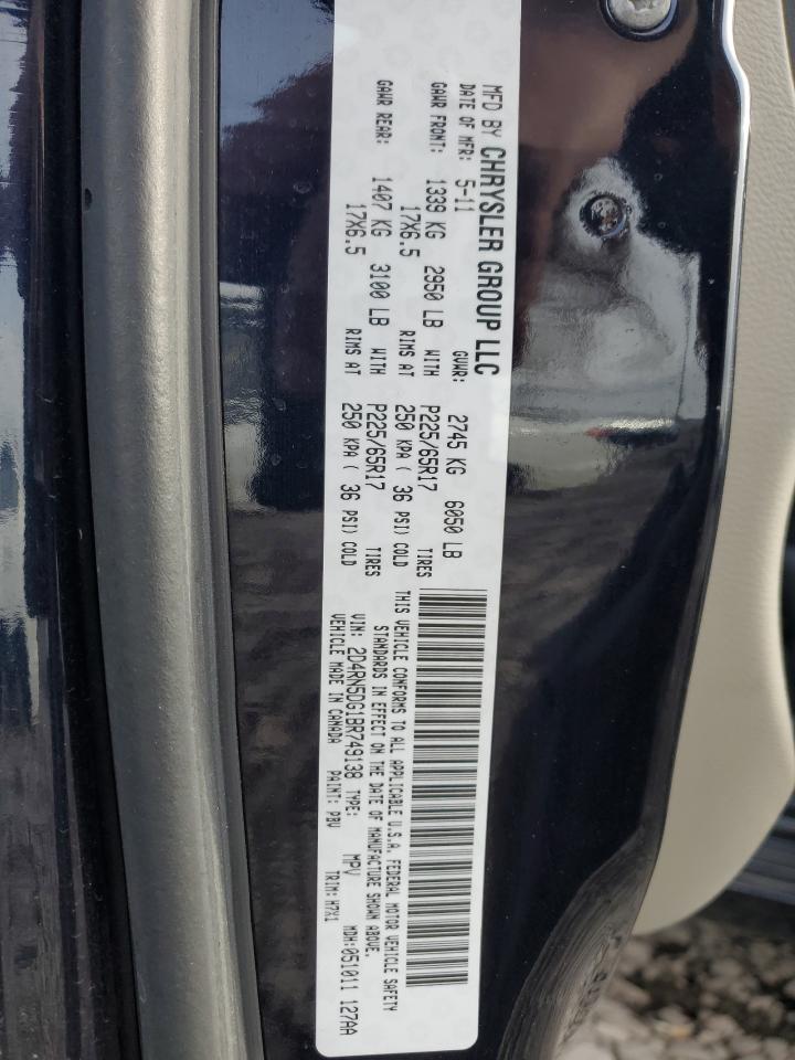 2011 Dodge Grand Caravan Crew VIN: 2D4RN5DG1BR749138 Lot: 92935415