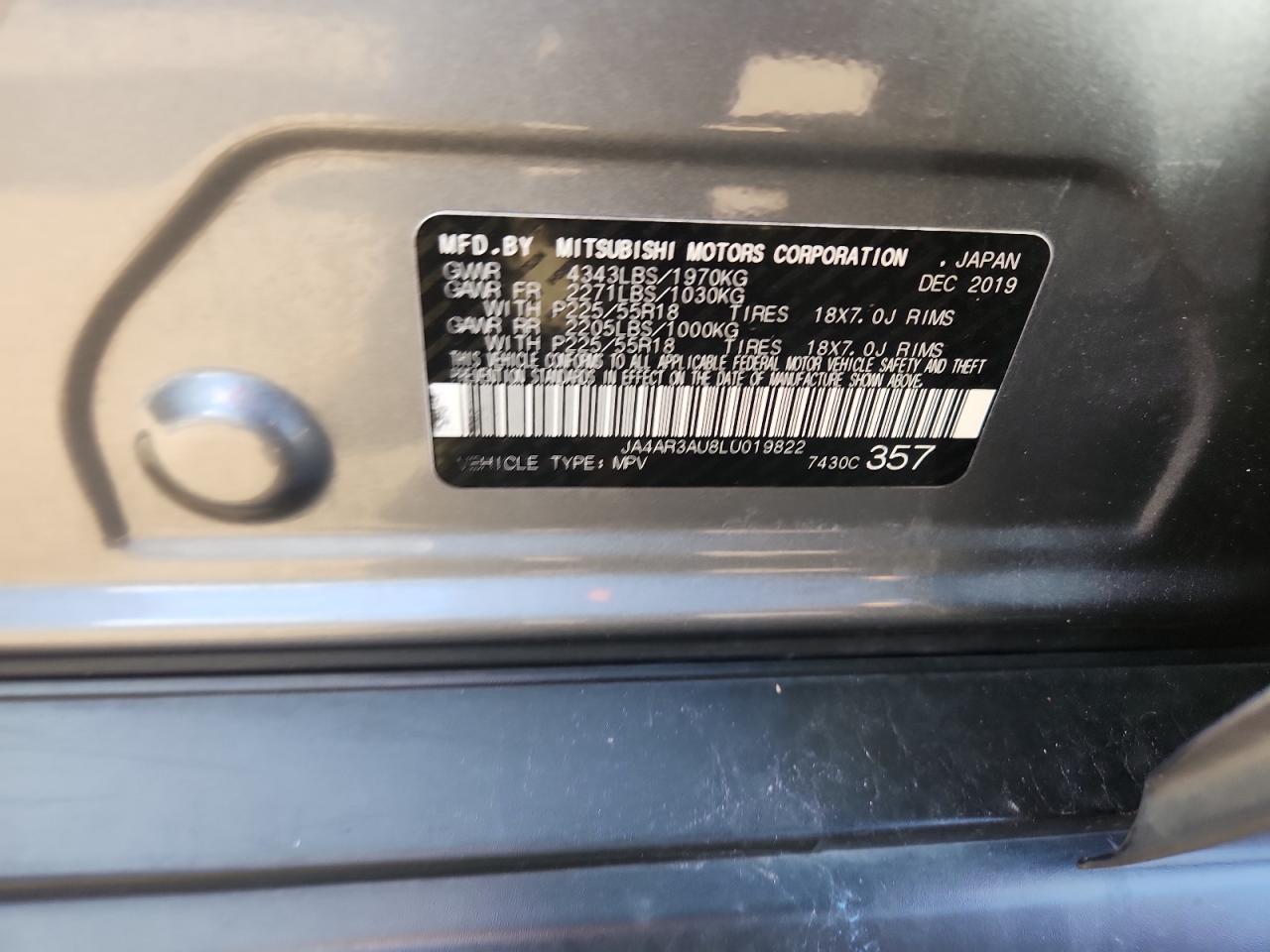 2020 Mitsubishi Outlander Sport Es VIN: JA4AR3AU8LU019822 Lot: 93093865