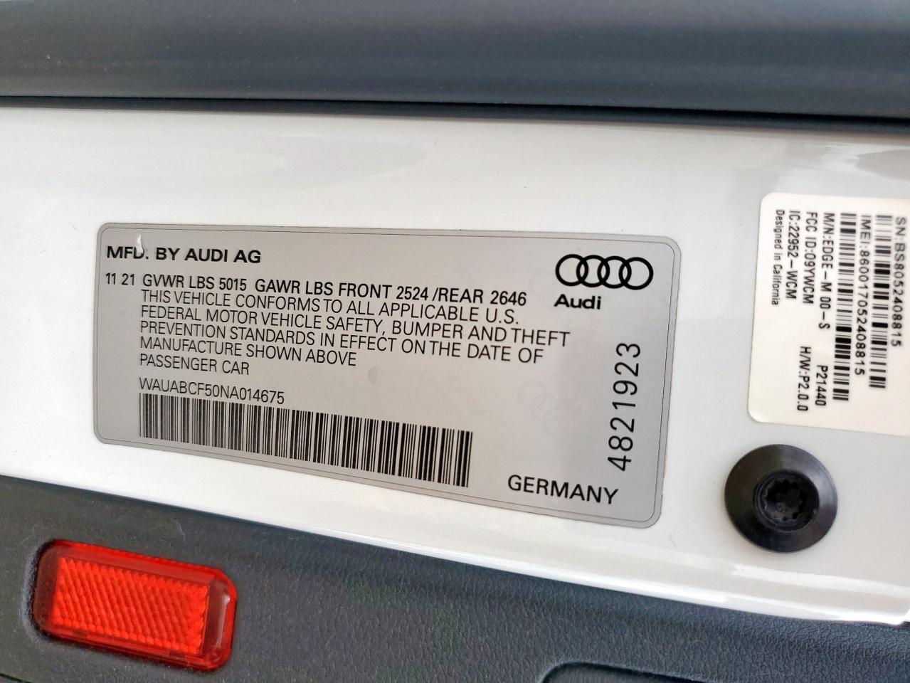 2022 Audi A5 Premium 40 VIN: WAUABCF50NA014675 Lot: 92343215