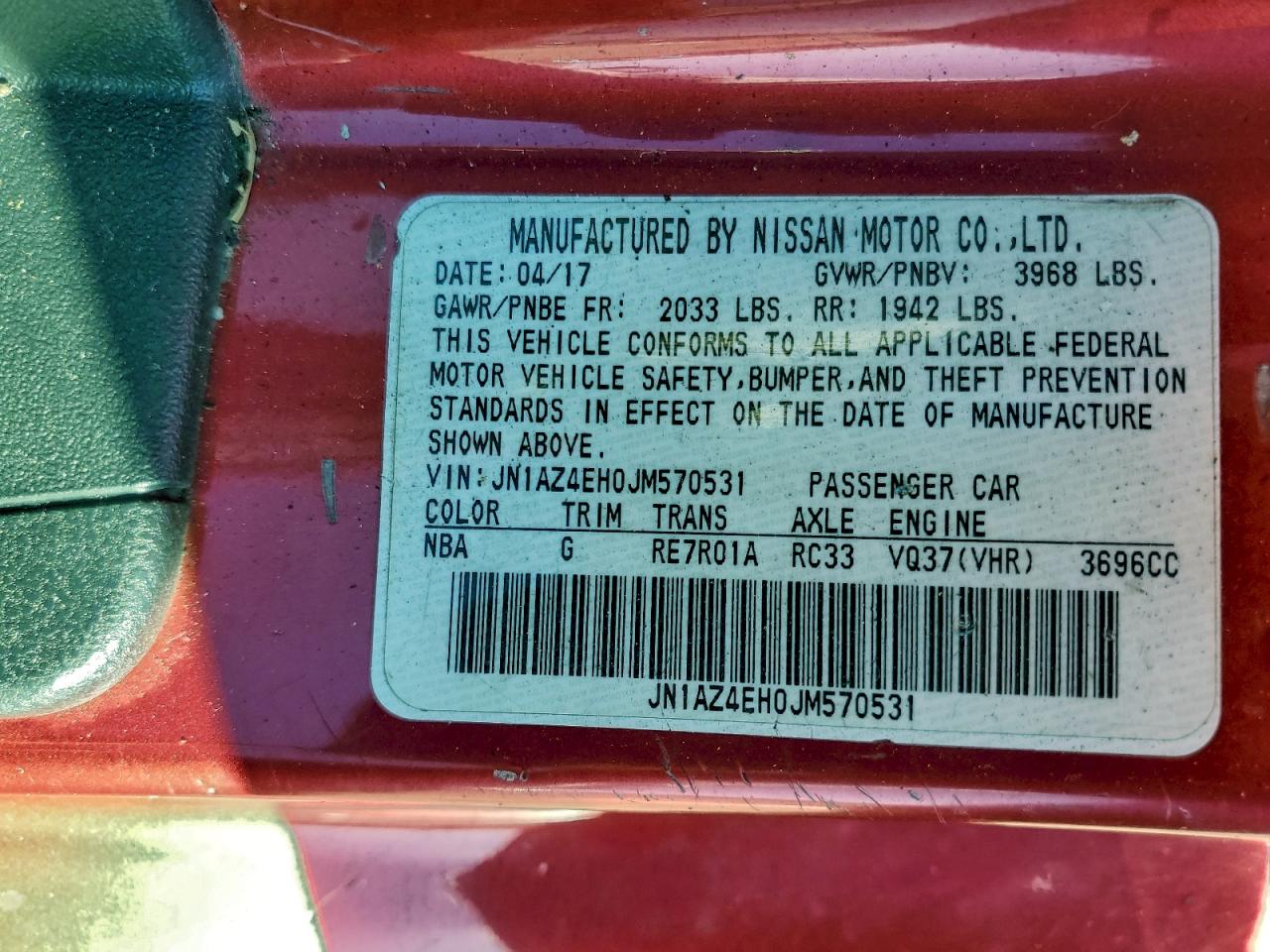 2018 Nissan 370Z Base VIN: JN1AZ4EH0JM570531 Lot: 94482885