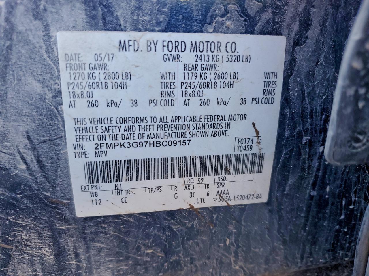 2017 Ford Edge Se VIN: 2FMPK3G97HBC09157 Lot: 94260605