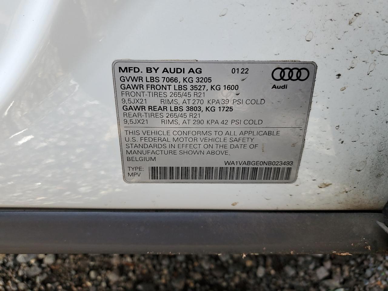 2022 Audi E-Tron Chronos VIN: WA1VABGE0NB023493 Lot: 92053745