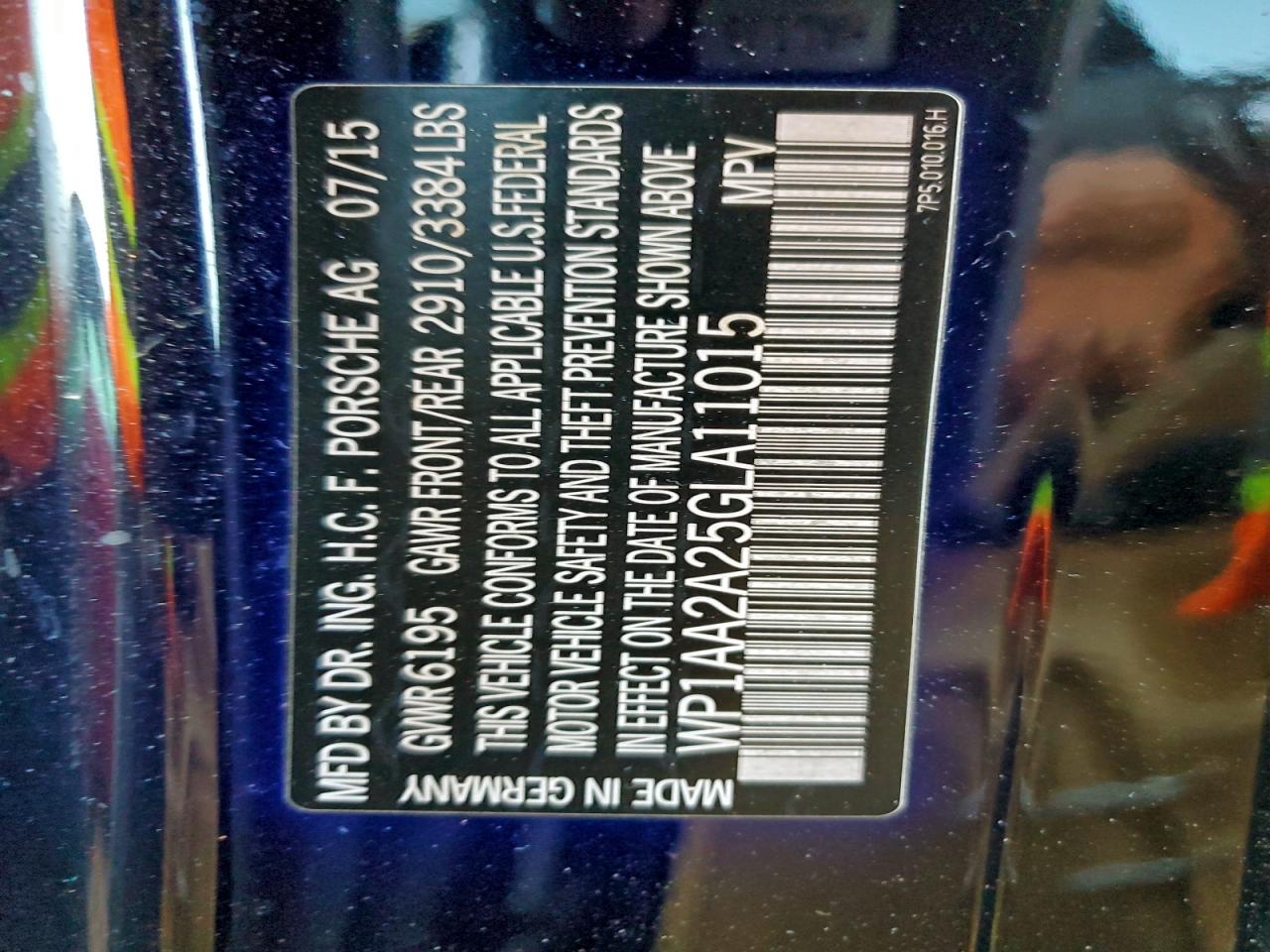 2016 Porsche Cayenne VIN: WP1AA2A25GLA11015 Lot: 94336835