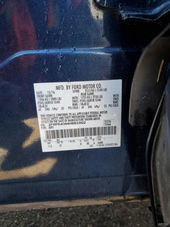 2017 Ford Edge Se VIN: 2FMPK4G94HBB33922 Lot: 91375655