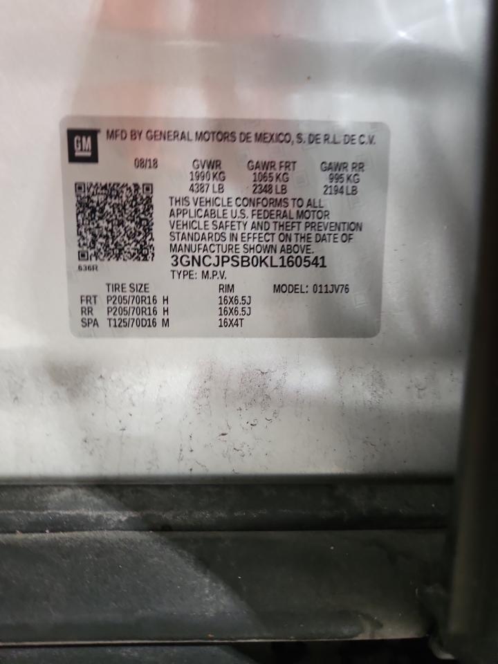 2019 Chevrolet Trax 1Lt VIN: 3GNCJPSB0KL160541 Lot: 91684655