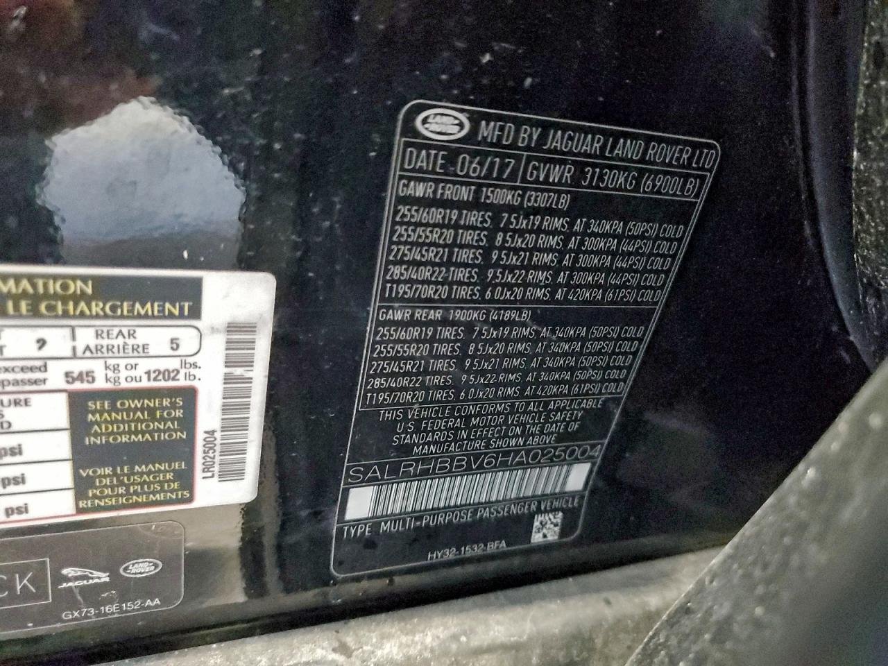 2017 Land Rover Discovery Hse Luxury VIN: SALRHBBV6HA025004 Lot: 94138525