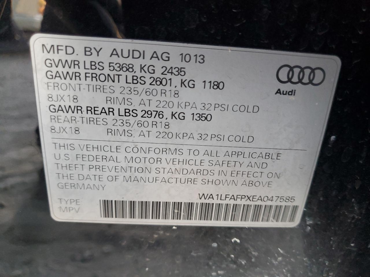 2014 Audi Q5 Premium Plus VIN: WA1LFAFPXEA047585 Lot: 93554355