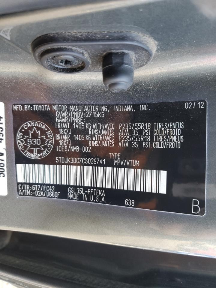 2012 Toyota Sienna Le VIN: 5TDJK3DC7CS039741 Lot: 91675575