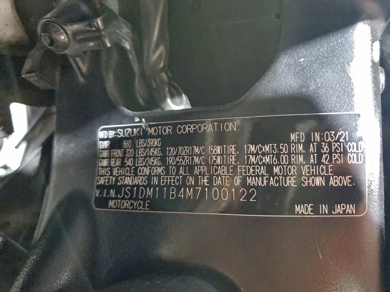 2021 Suzuki Gsx-R1000 VIN: JS1DM11B4M7100122 Lot: 94275815