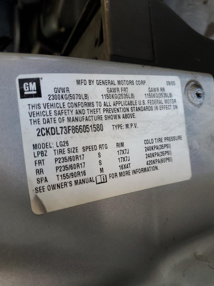 2006 Pontiac Torrent VIN: 2CKDL73F866051580 Lot: 90229635