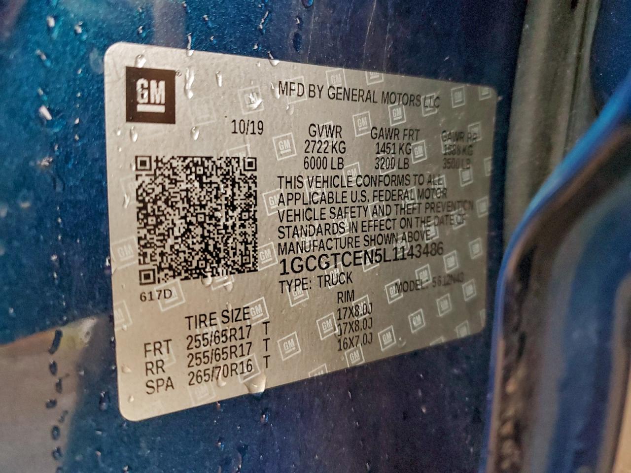 2020 Chevrolet Colorado Lt VIN: 1GCGTCEN5L1143486 Lot: 94553705