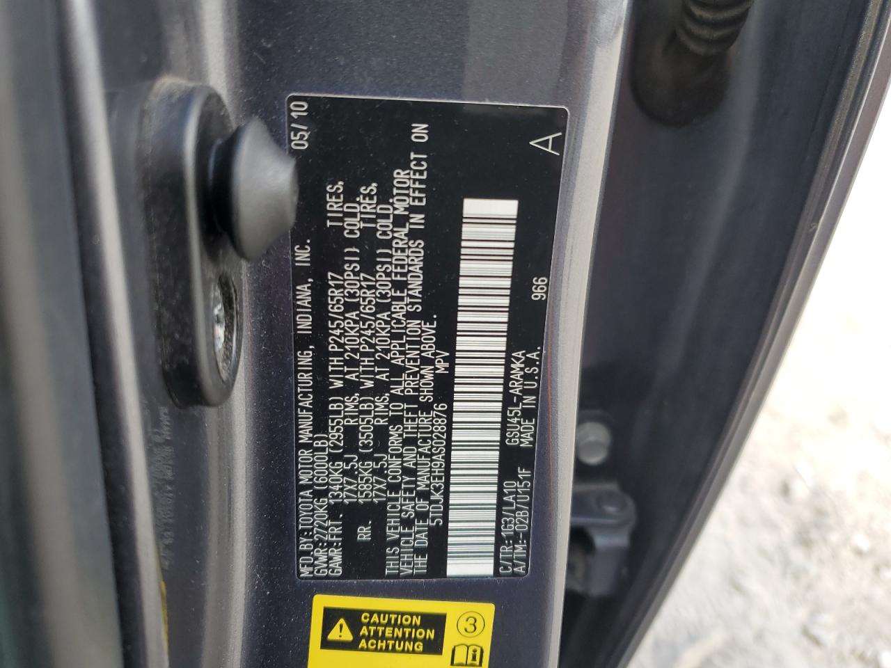 2010 Toyota Highlander Se VIN: 5TDJK3EH9AS028876 Lot: 92989675