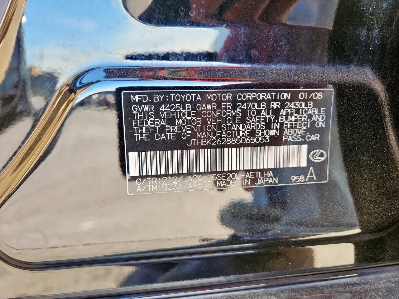 2008 Lexus Is 250 VIN: JTHBK262885065053 Lot: 91614355