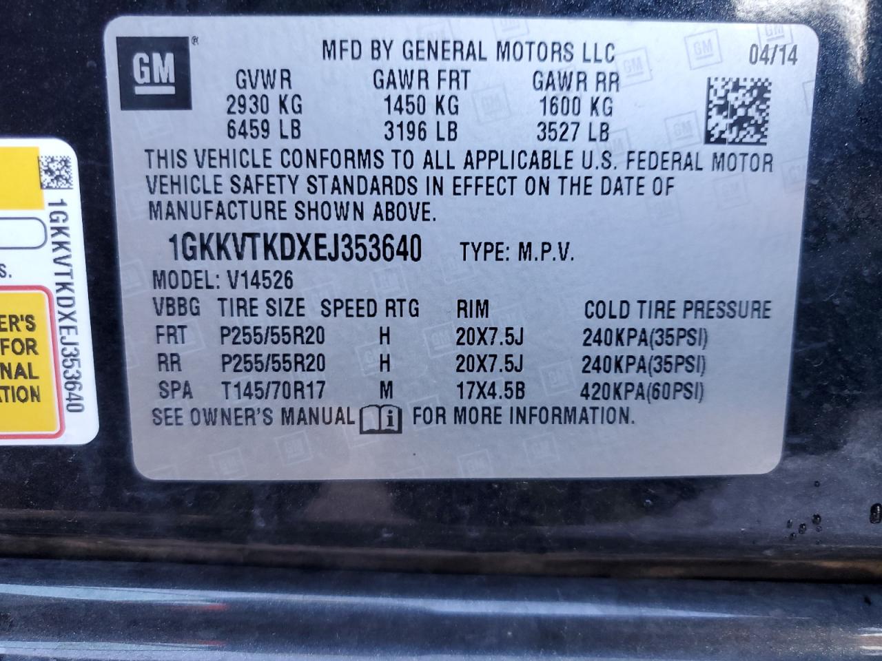 2014 GMC Acadia Denali VIN: 1GKKVTKDXEJ353640 Lot: 93116655