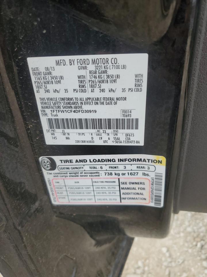 2013 Ford F150 Supercrew VIN: 1FTFW1CF4DFD30919 Lot: 93182855