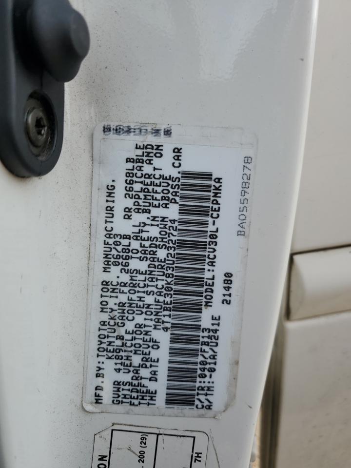 2003 Toyota Camry Le VIN: 4T1BE30K83U232724 Lot: 92439855