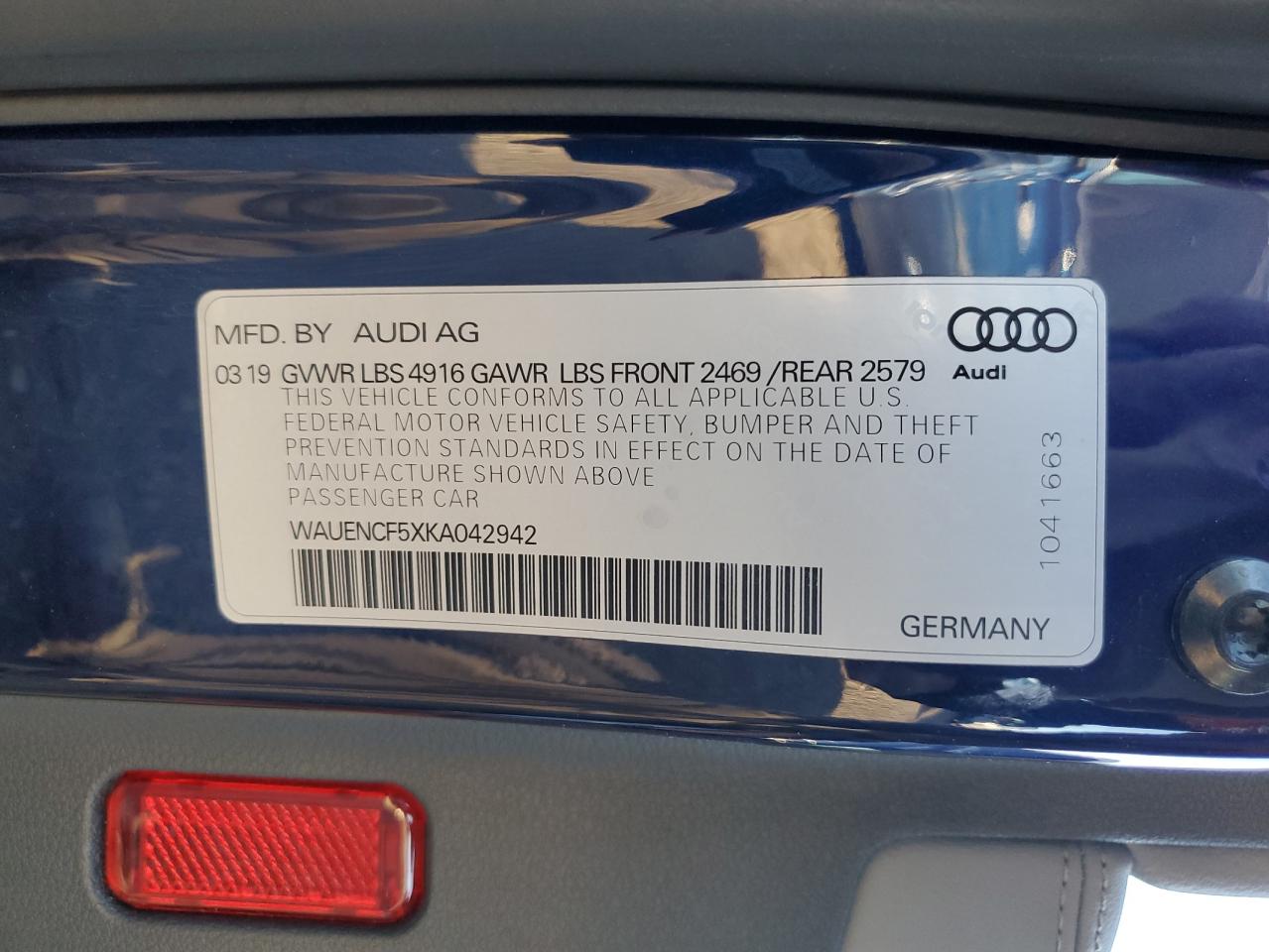 2019 Audi A5 Premium Plus S-Line VIN: WAUENCF5XKA042942 Lot: 90260695