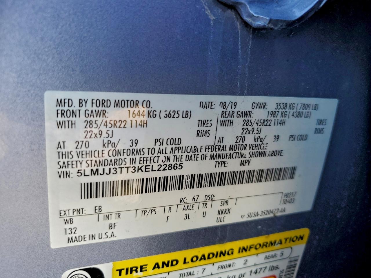 2019 Lincoln Navigator L Black Label VIN: 5LMJJ3TT3KEL22865 Lot: 94241915