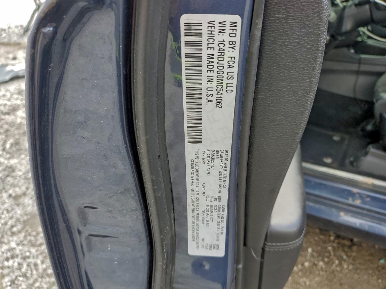 2021 Dodge Durango Gt VIN: 1C4RDJDG0MC541062 Lot: 93892735