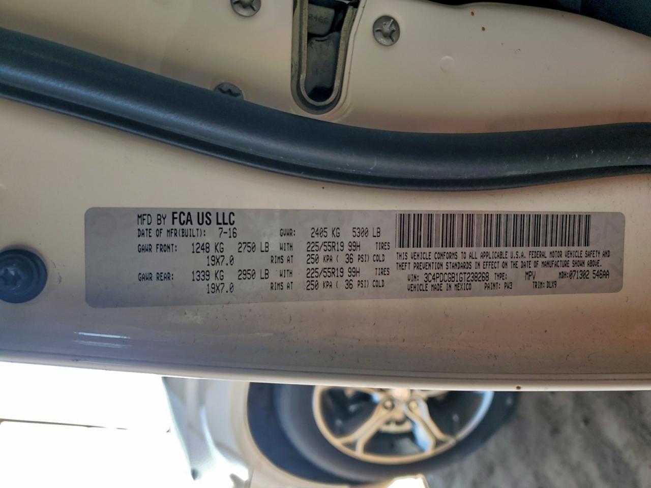 2016 Dodge Journey Crossroad VIN: 3C4PDCGB1GT238268 Lot: 94568575