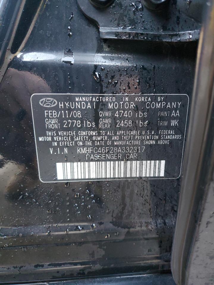 2008 Hyundai Azera Se VIN: KMHFC46F28A332317 Lot: 91079825