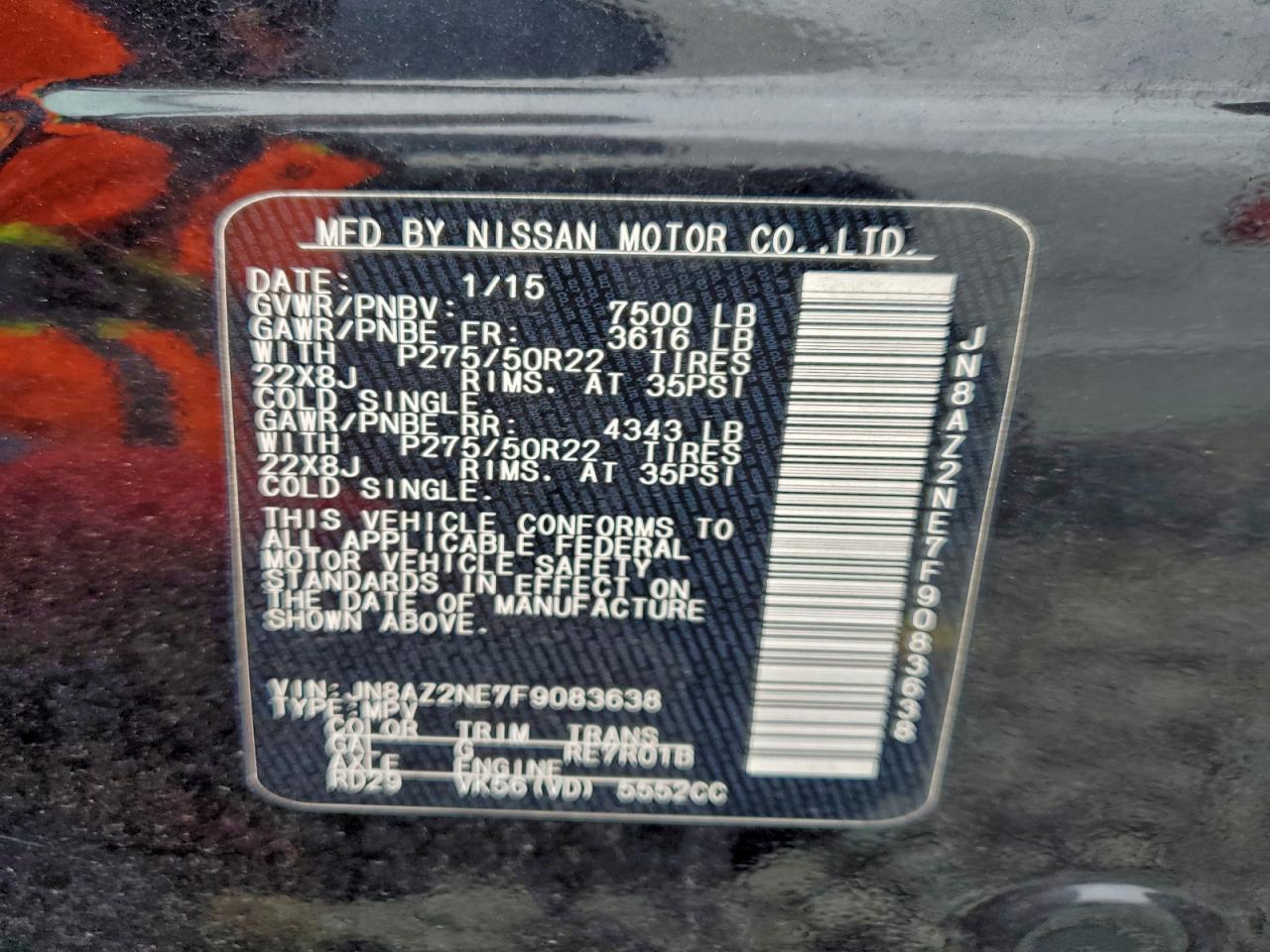 2015 Infiniti Qx80 VIN: JN8AZ2NE7F9083638 Lot: 92079745