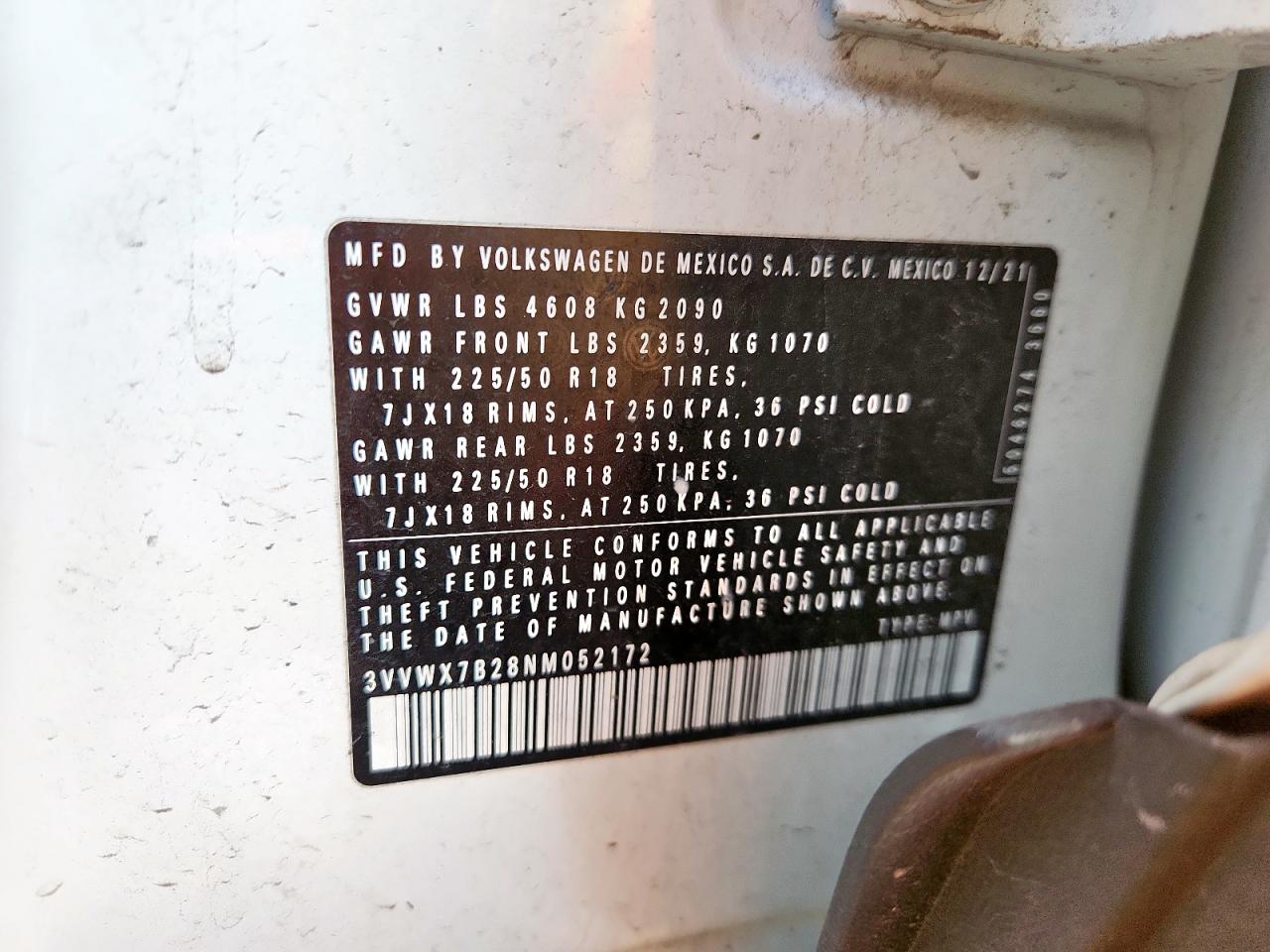 2022 Volkswagen Taos Se VIN: 3VVWX7B28NM052172 Lot: 91610655