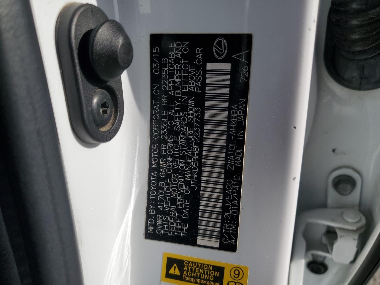 2015 Lexus Ct 200 VIN: JTHKD5BH8F2237733 Lot: 91135395