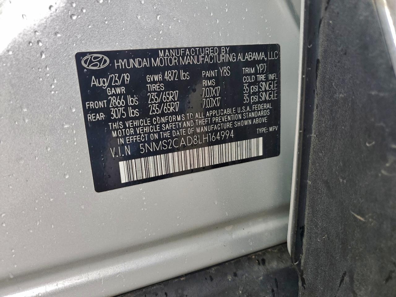 2020 Hyundai Santa Fe Se VIN: 5NMS2CAD8LH164994 Lot: 93654945