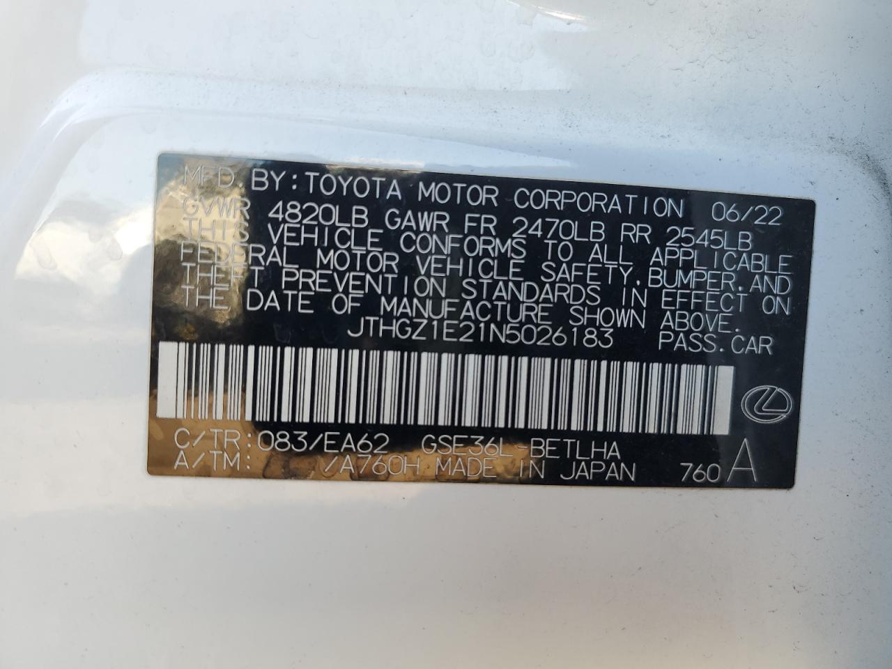 2022 Lexus Is 350 F Sport VIN: JTHGZ1E21N5026183 Lot: 92495805