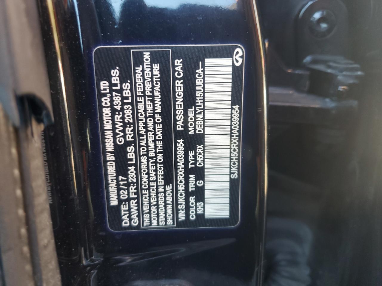 2017 Infiniti Qx30 Base VIN: SJKCH5CRXHA039954 Lot: 91397215