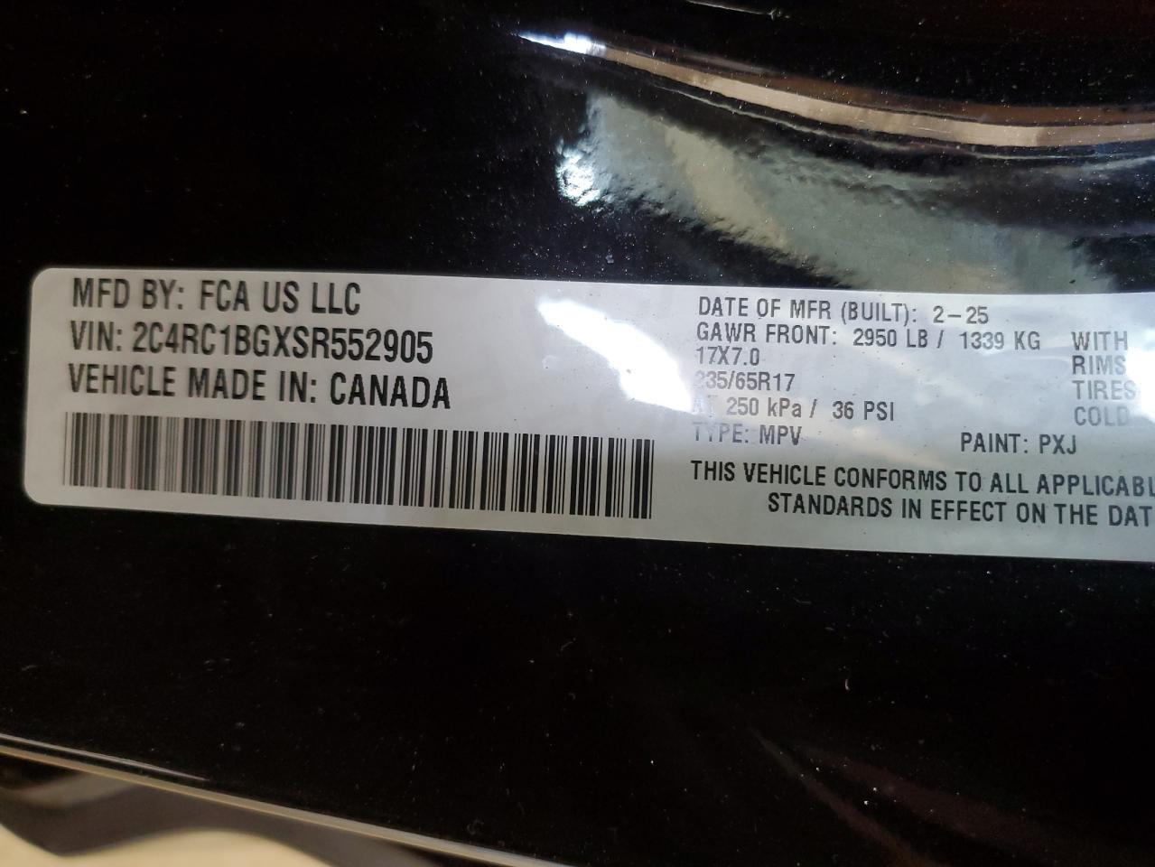 2025 Chrysler Pacifica Select VIN: 2C4RC1BGXSR552905 Lot: 92005845