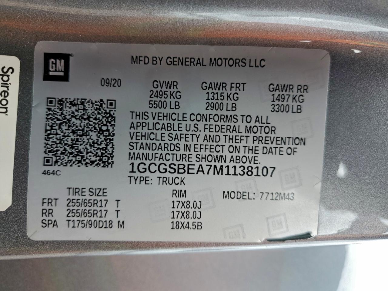 2021 Chevrolet Colorado VIN: 1GCGSBEA7M1138107 Lot: 93891805