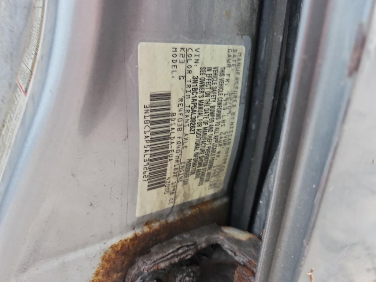 2010 Nissan Versa S VIN: 3N1BC1AP5AL392627 Lot: 91357825