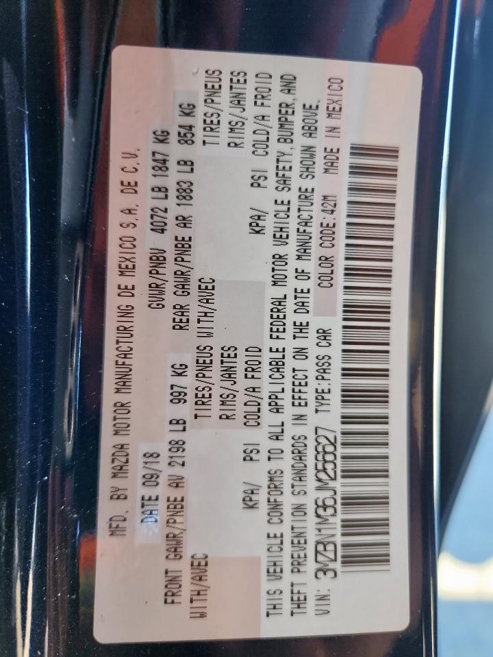 2018 Mazda 3 Grand Touring VIN: 3MZBN1M36JM256627 Lot: 91292265