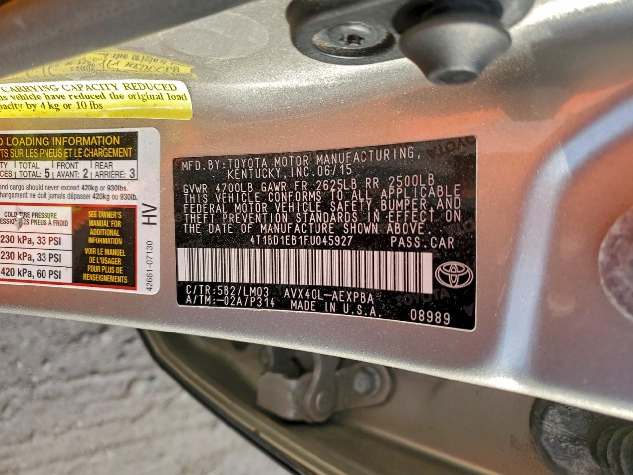 2015 Toyota Avalon Hybrid VIN: 4T1BD1EB1FU045927 Lot: 94407245