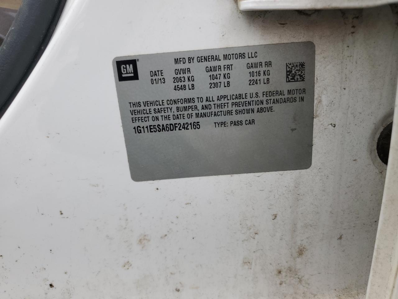 2013 Chevrolet Malibu 2Lt VIN: 1G11E5SA6DF242165 Lot: 93609395